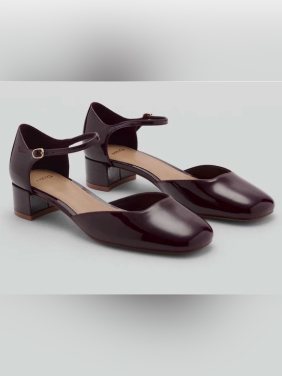Mango Shoes - NEW MANGO MNG BURGUNDY PATENT ANKLE STRAP BLOCK HEELS SHOES SZ 38 US 7.5